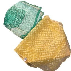 Lot Of 2 Retro Sheer Franshaw Yellow Polka Dots Green Flowers Italy